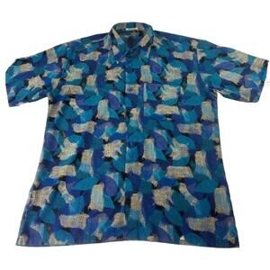 Vintage 100% Thai Silver Men’s short sleeve Button up Shirt, Multicolored Large